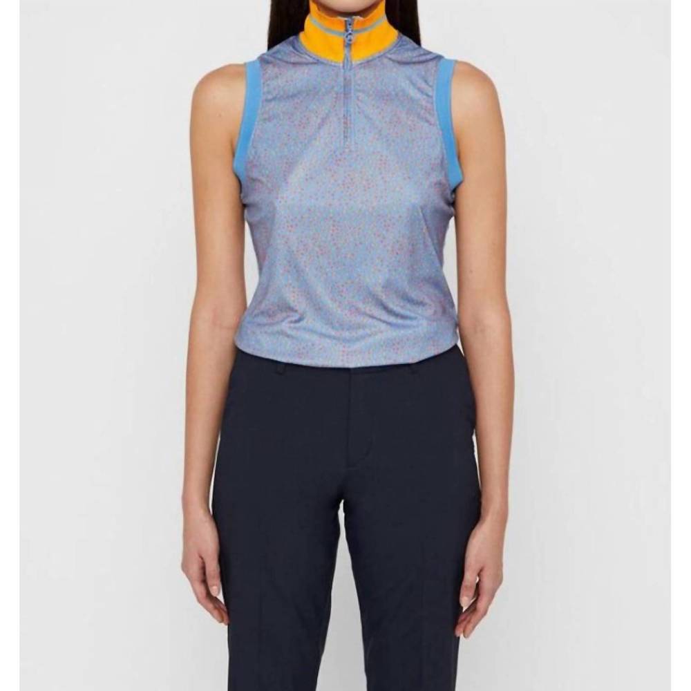 NEW J.LINDEBERG audrey print-tx jersey top in lake bleu dot